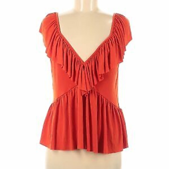 Zara Tops - Zara Orange Ruffle V-Neck Blouse